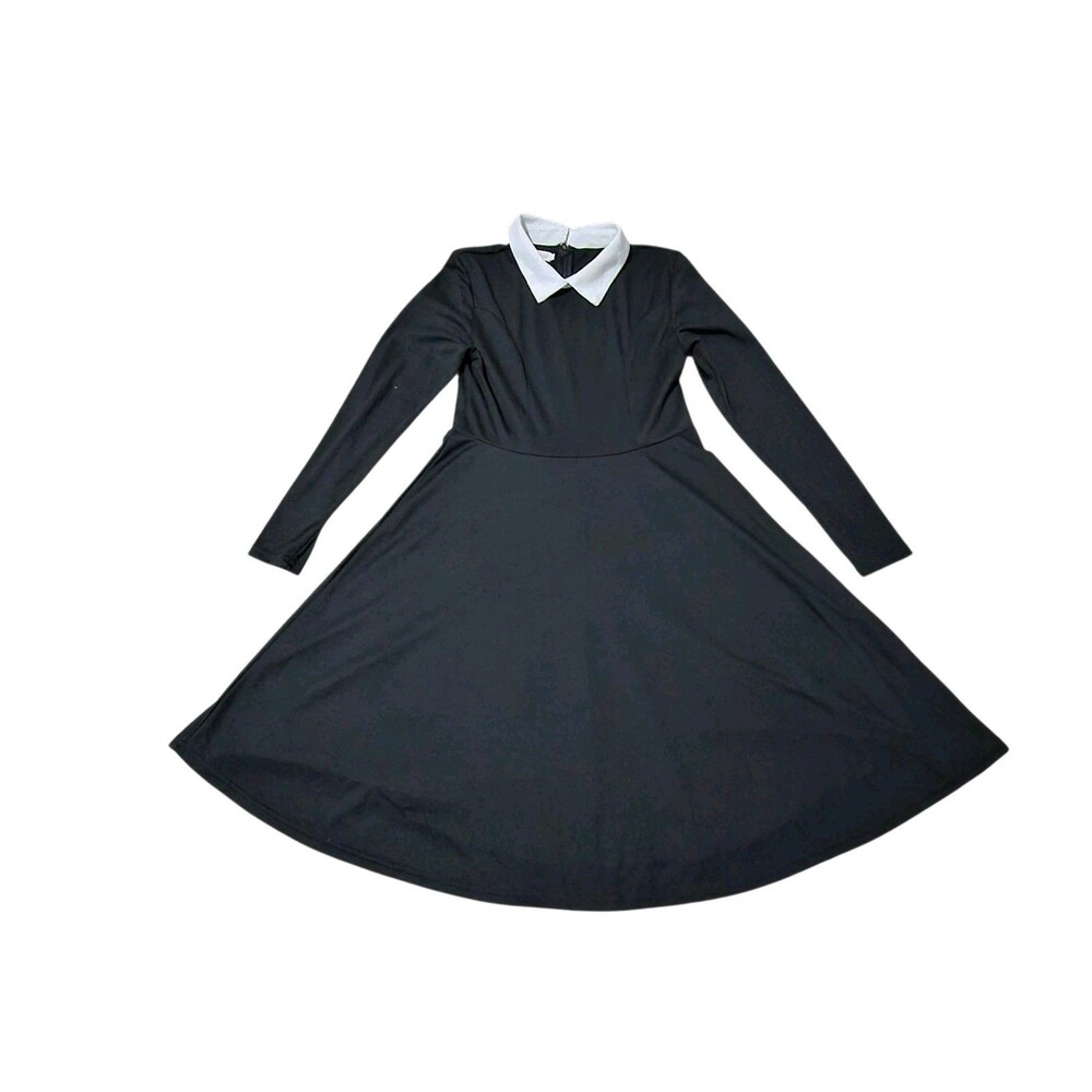Wednesday Adams Dark Gothic Dress Small Peter Pan Collar Dark Academia Cosplay - Picture 3 of 10